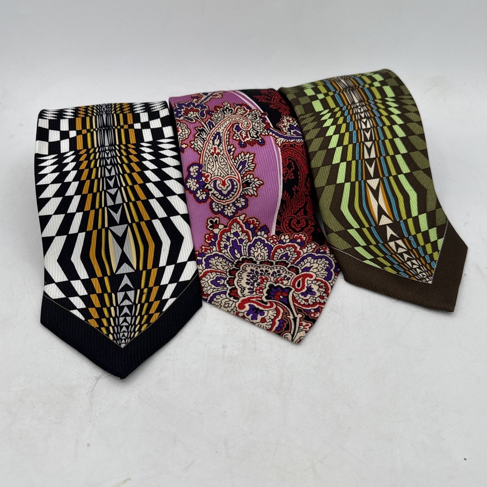 Steven Land Big Knot Silk Tie Black Gold White Geometric Art Deco Mens Necktie